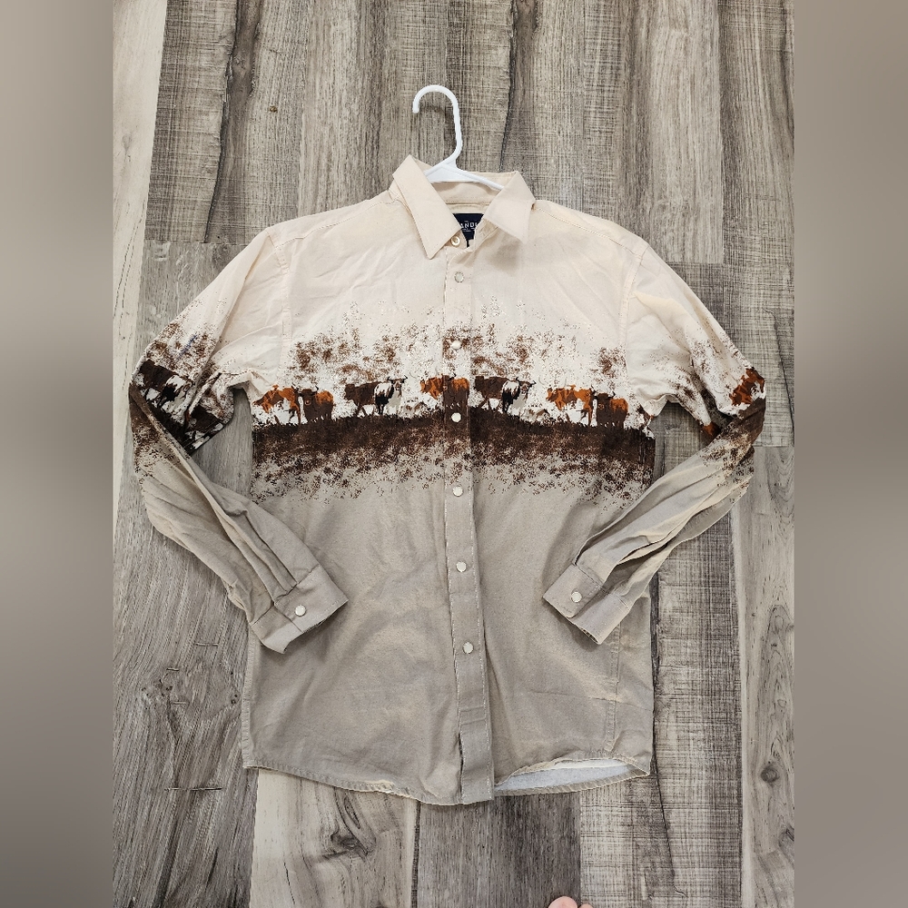 Boys Cream and Brown Printed Button-Up Shirt